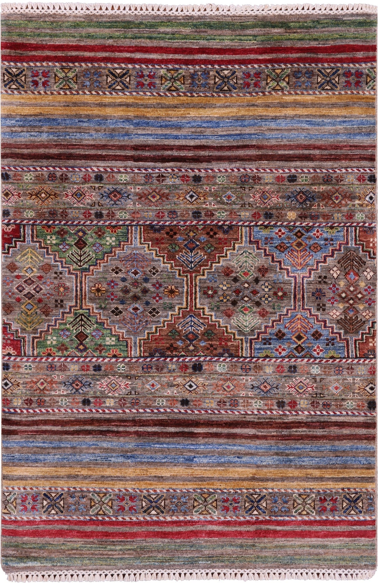 Khorjin Persian Gabbeh Handmade Wool Rug - 3' 4" X 4' 10" - Golden Nile