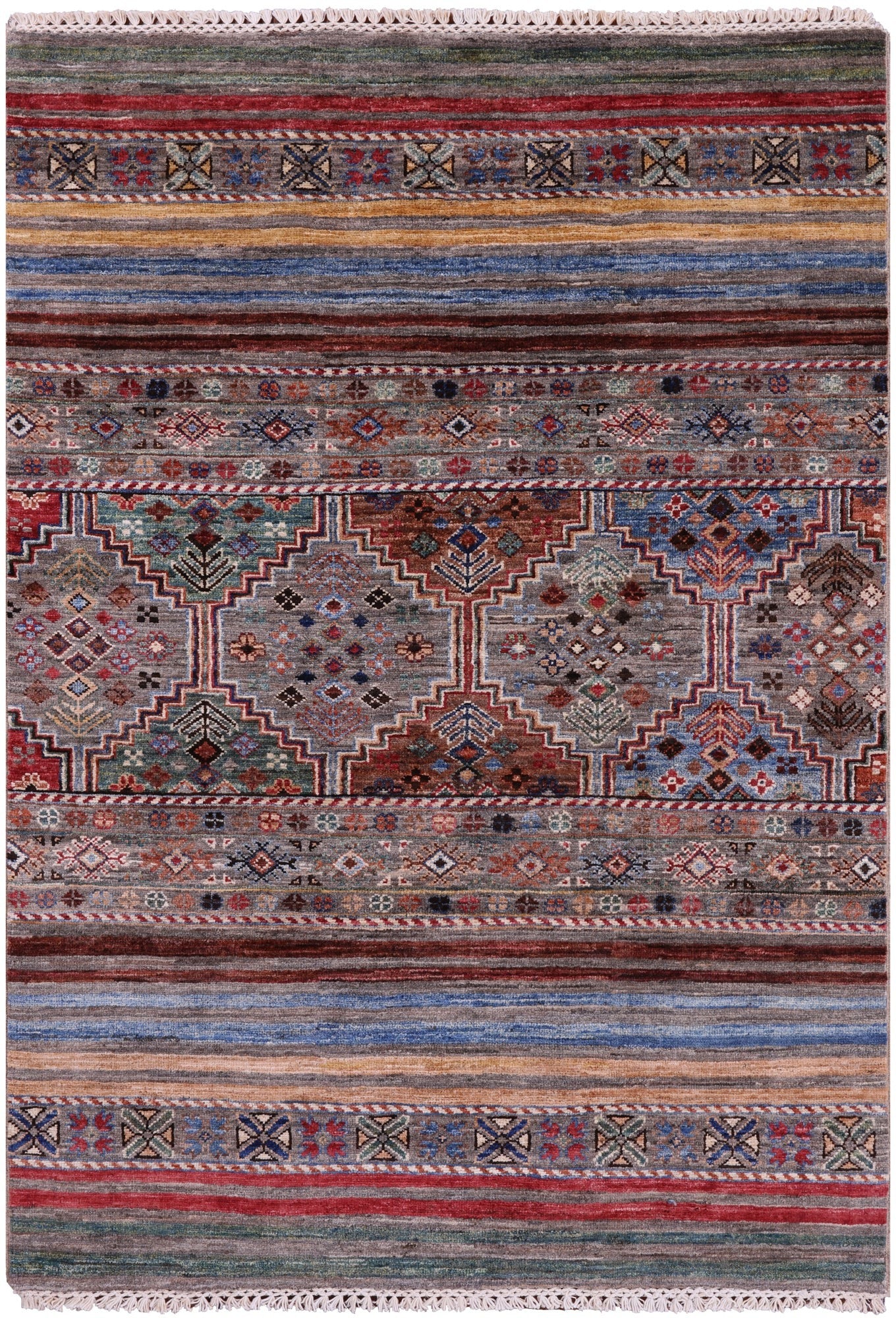 Khorjin Persian Gabbeh Hand Knotted Wool Rug - 3' 5" X 4' 11" - Golden Nile