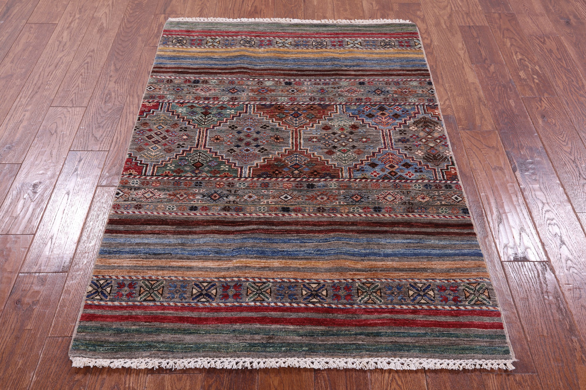 Khorjin Persian Gabbeh Hand Knotted Wool Rug - 3' 5" X 4' 11" - Golden Nile