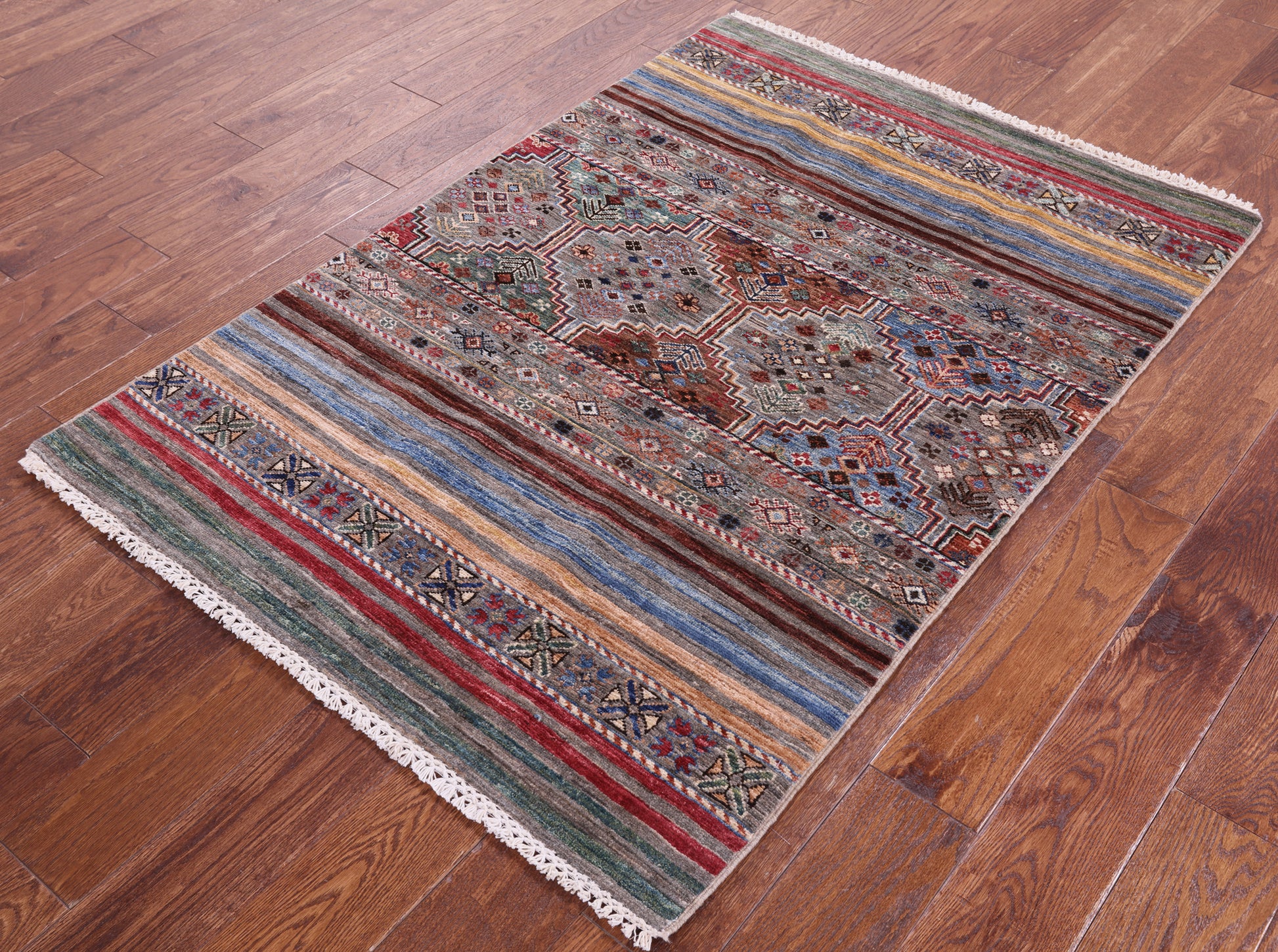 Khorjin Persian Gabbeh Hand Knotted Wool Rug - 3' 5" X 4' 11" - Golden Nile