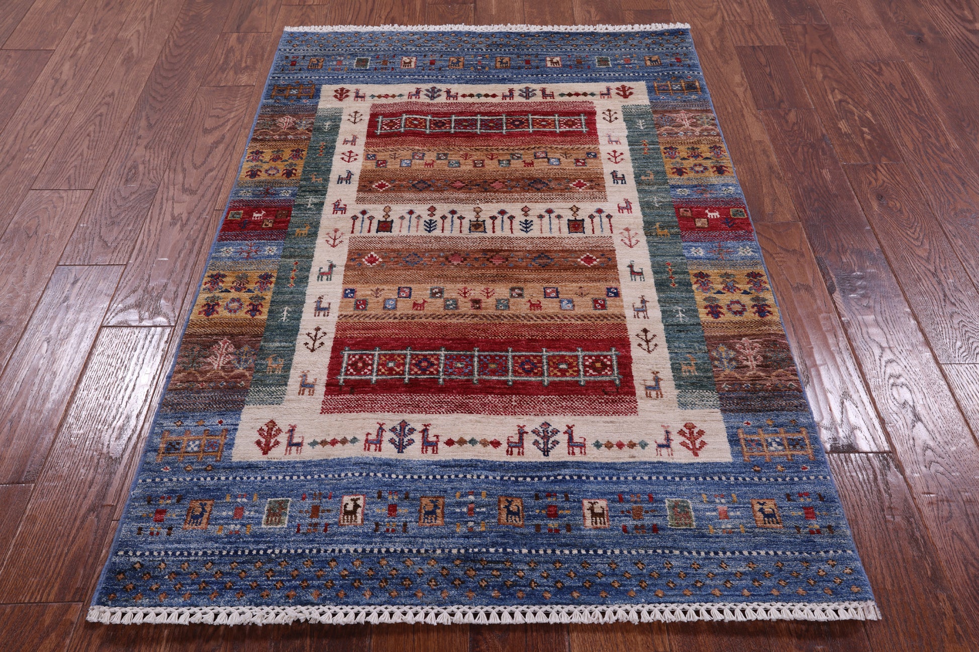 Tribal Persian Gabbeh Hand Knotted Wool Rug - 3' 4" X 5' 0" - Golden Nile
