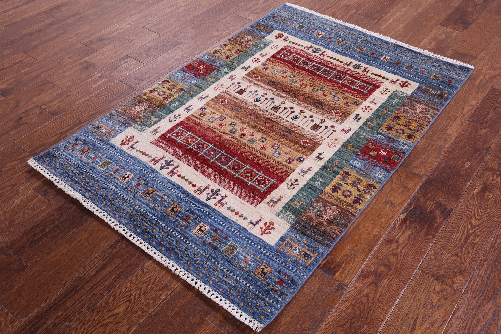 Tribal Persian Gabbeh Hand Knotted Wool Rug - 3' 4" X 5' 0" - Golden Nile
