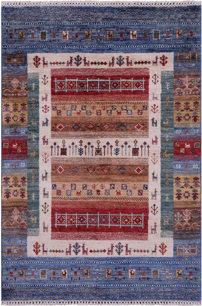 Tribal Persian Gabbeh Hand Knotted Wool Rug - 3' 4" X 5' 0" - Golden Nile