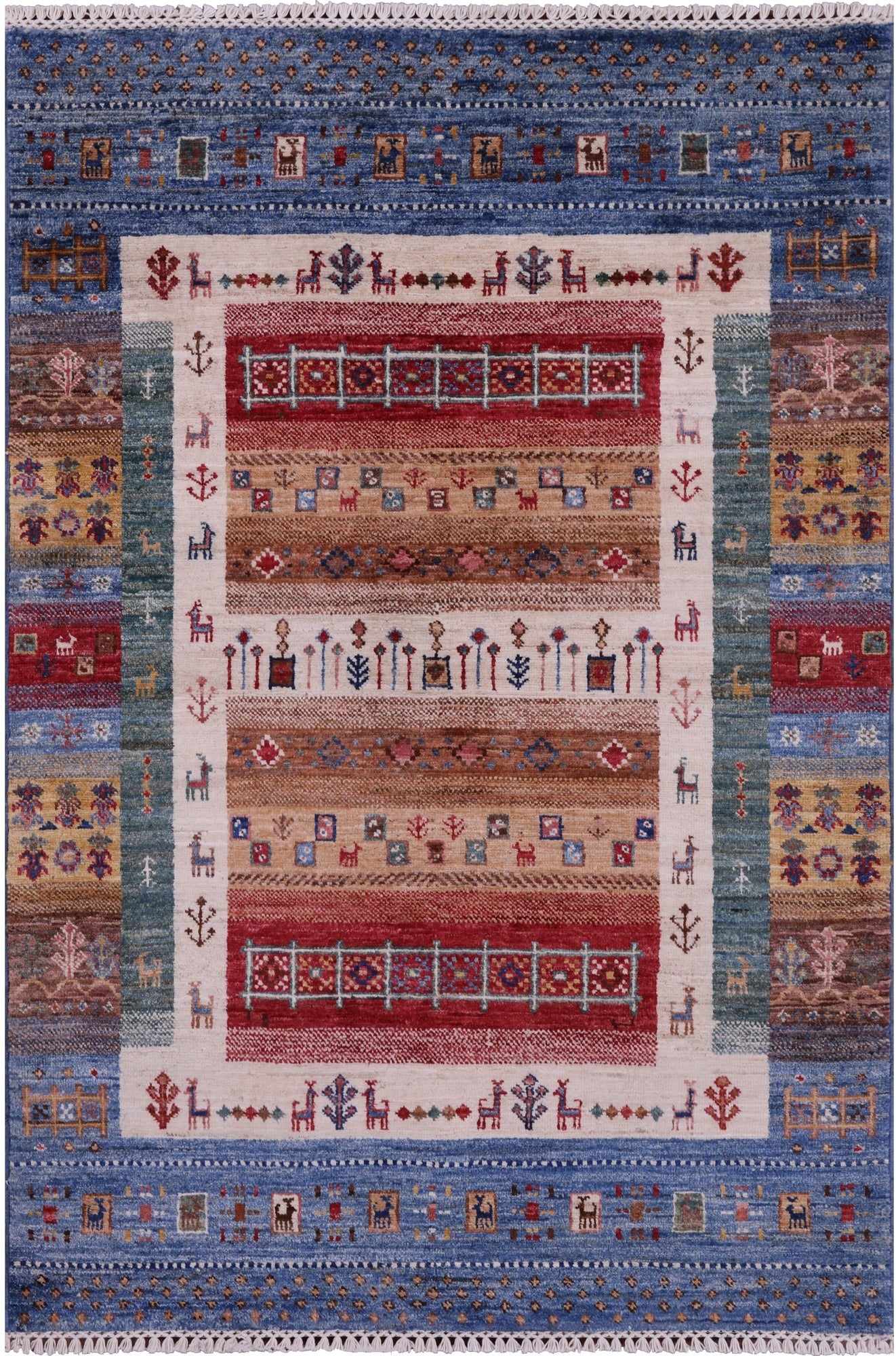 Tribal Persian Gabbeh Hand Knotted Wool Rug - 3' 4" X 5' 0" - Golden Nile
