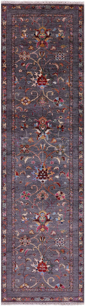 Grey Peshawar Hand Knotted Wool Runner Rug - 2' 8" X 10' 2" - Golden Nile