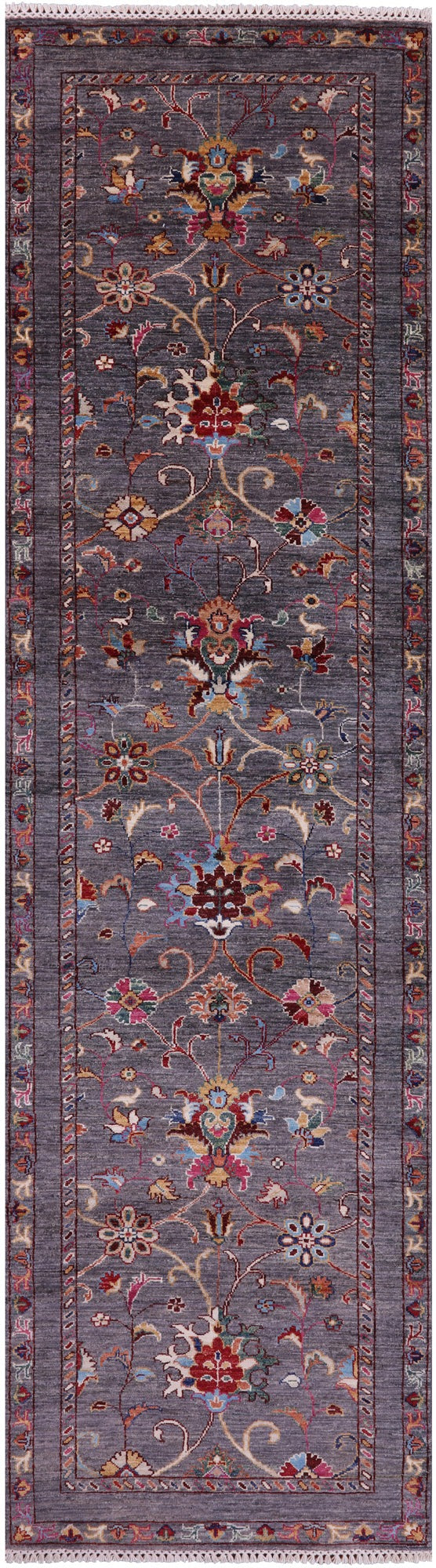 Grey Peshawar Hand Knotted Wool Runner Rug - 2' 8" X 10' 2" - Golden Nile