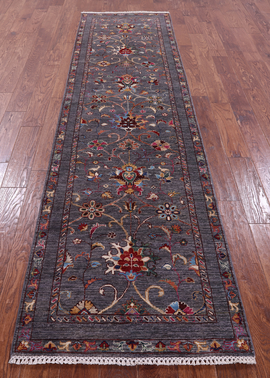 Grey Peshawar Hand Knotted Wool Runner Rug - 2' 8" X 10' 2" - Golden Nile