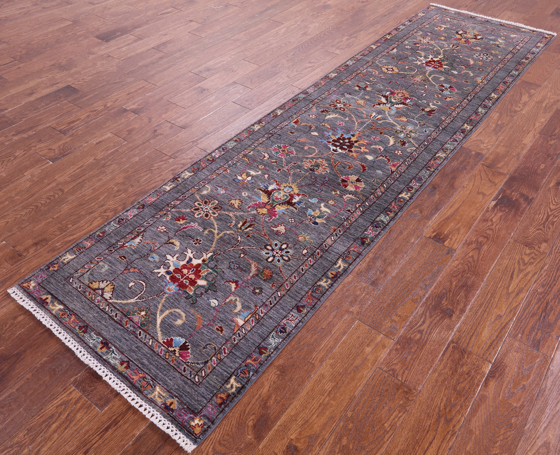 Grey Peshawar Hand Knotted Wool Runner Rug - 2' 8" X 10' 2" - Golden Nile