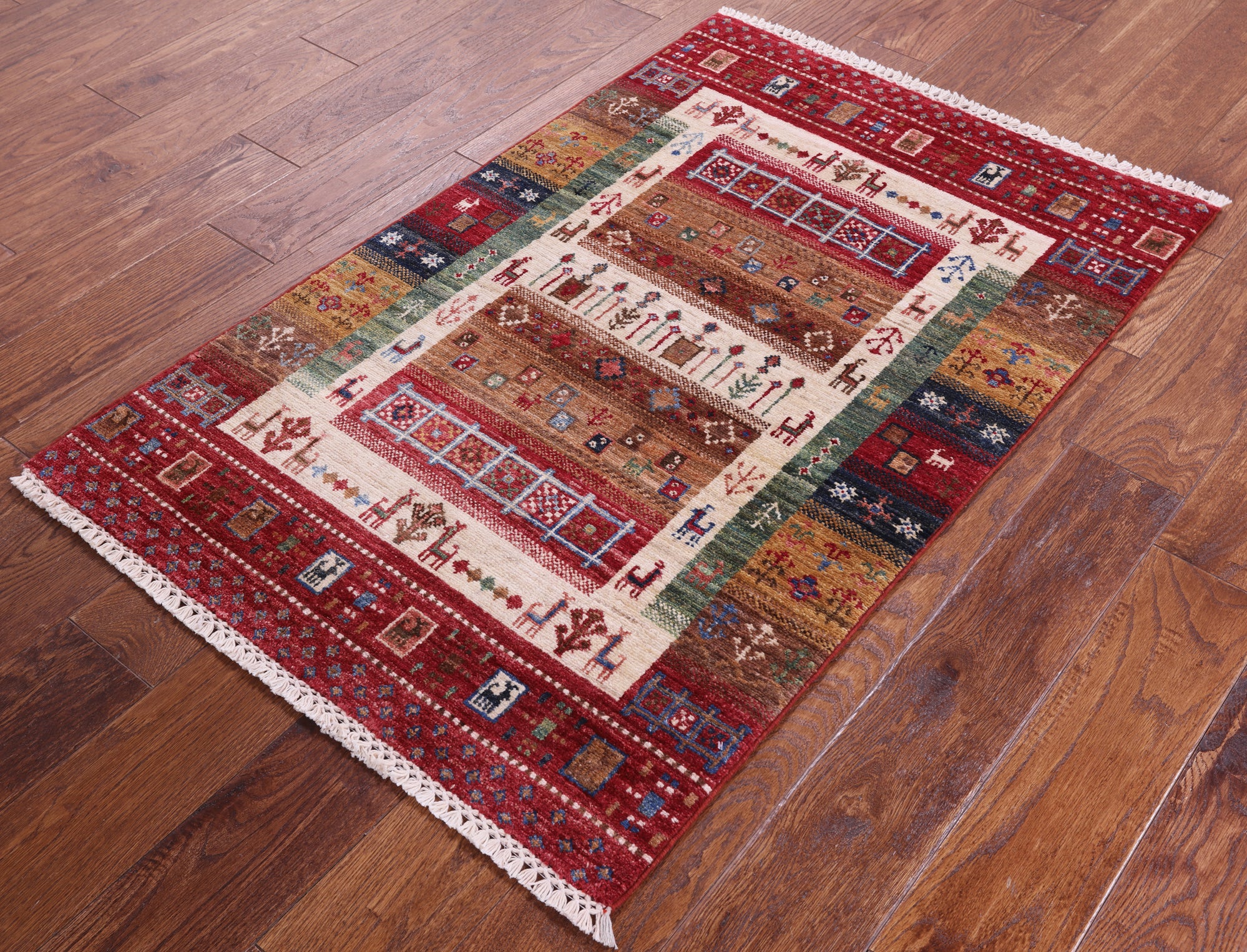Tribal Persian Gabbeh Hand Knotted Wool Rug - 2' 7" X 4' 0" - Golden Nile