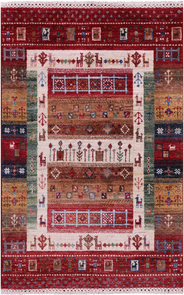Tribal Persian Gabbeh Hand Knotted Wool Rug - 2' 7" X 4' 0" - Golden Nile