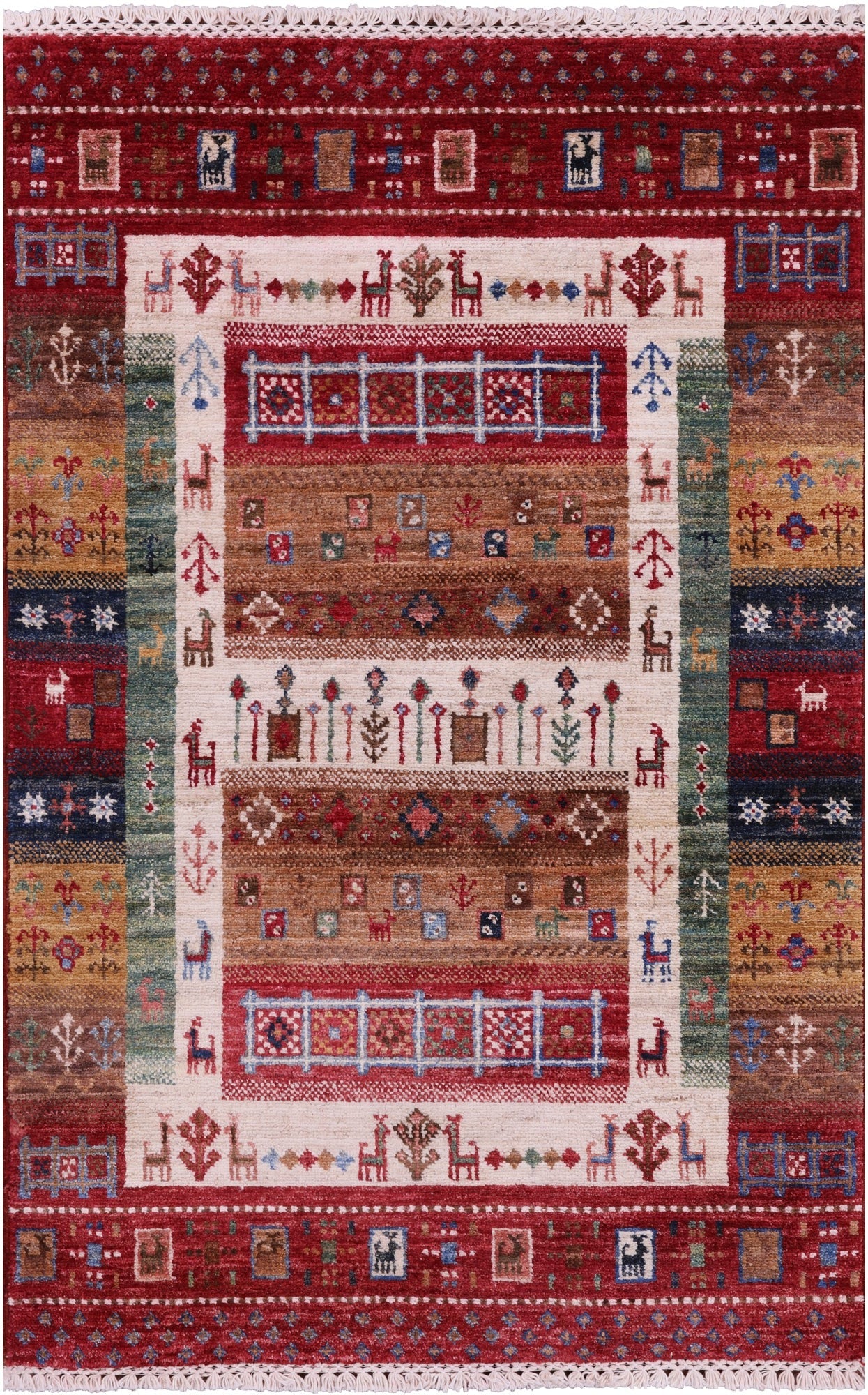 Tribal Persian Gabbeh Hand Knotted Wool Rug - 2' 7" X 4' 0" - Golden Nile
