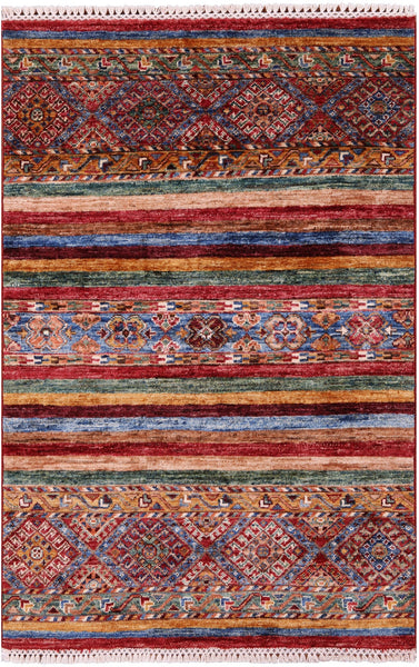 Khorjin Persian Gabbeh Hand Knotted Wool Rug - 2' 10" X 4' 3" - Golden Nile