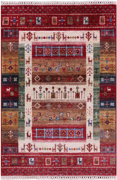Tribal Persian Gabbeh Hand Knotted Wool Rug - 2' 7" X 4' 0" - Golden Nile