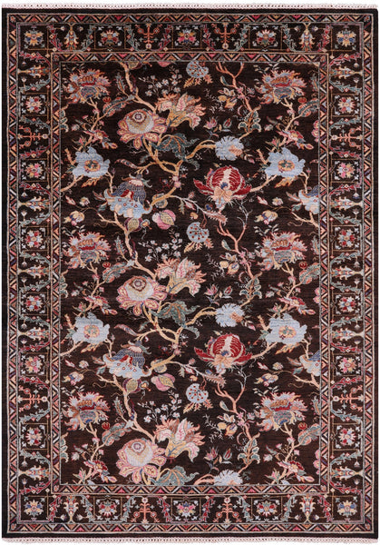 Brown Persian Tabriz Hand Knotted Wool Rug - 6' 4" X 8' 10" - Golden Nile