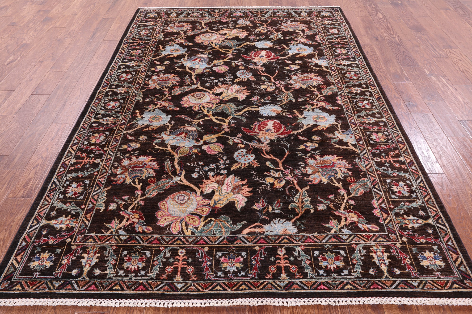 Brown Persian Tabriz Hand Knotted Wool Rug - 6' 4" X 8' 10" - Golden Nile