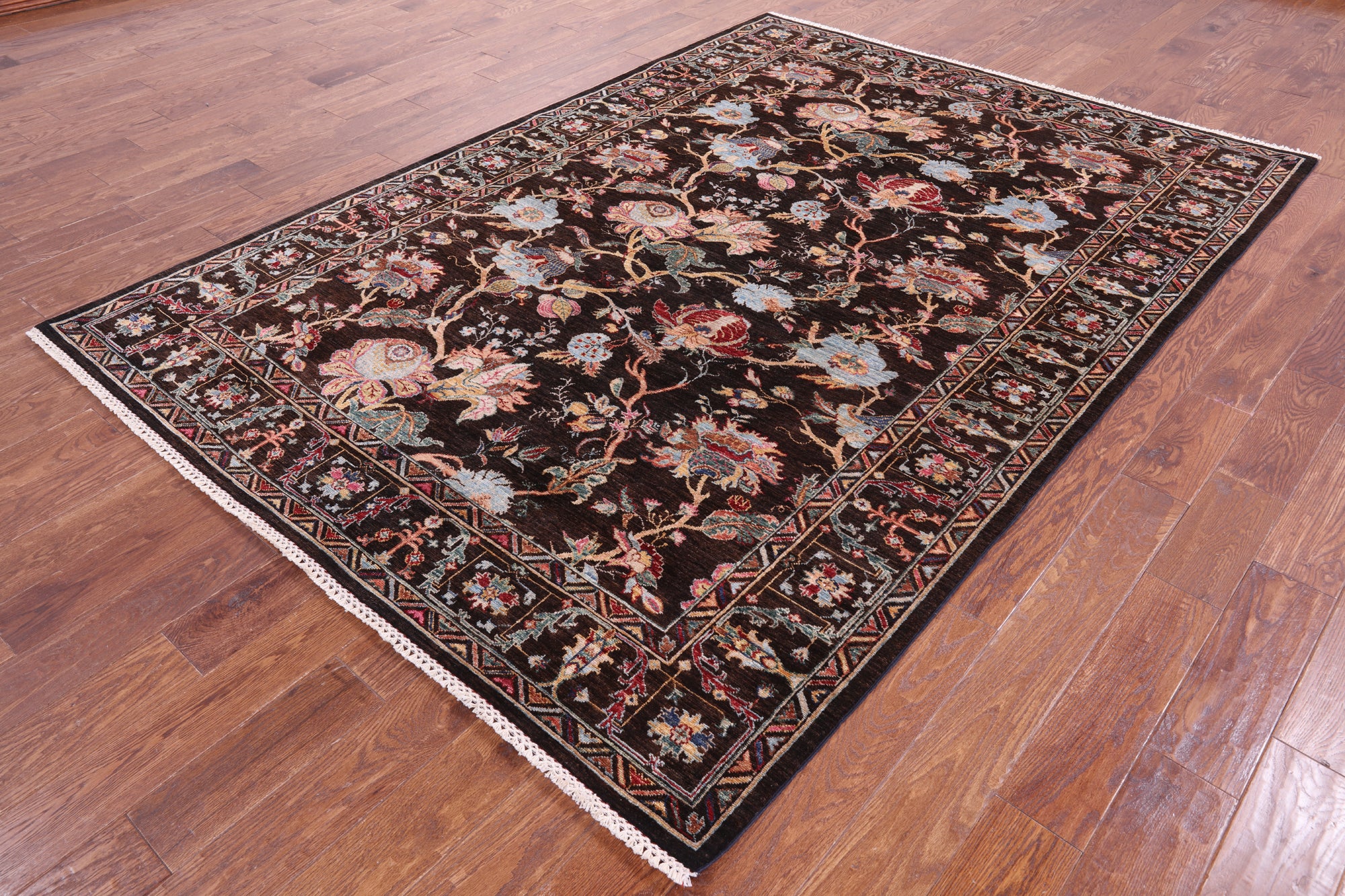 Brown Persian Tabriz Hand Knotted Wool Rug - 6' 4" X 8' 10" - Golden Nile