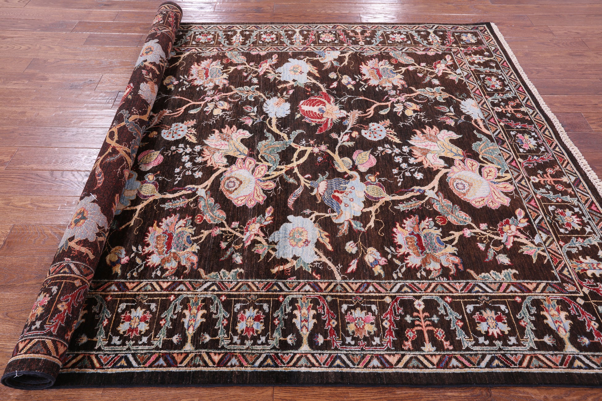 Brown Persian Tabriz Hand Knotted Wool Rug - 6' 4" X 8' 10" - Golden Nile
