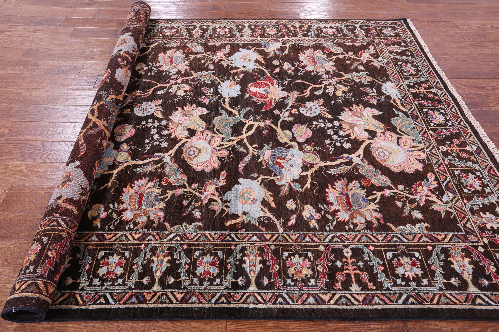 Brown Persian Tabriz Hand Knotted Wool Rug - 6' 4" X 8' 10" - Golden Nile