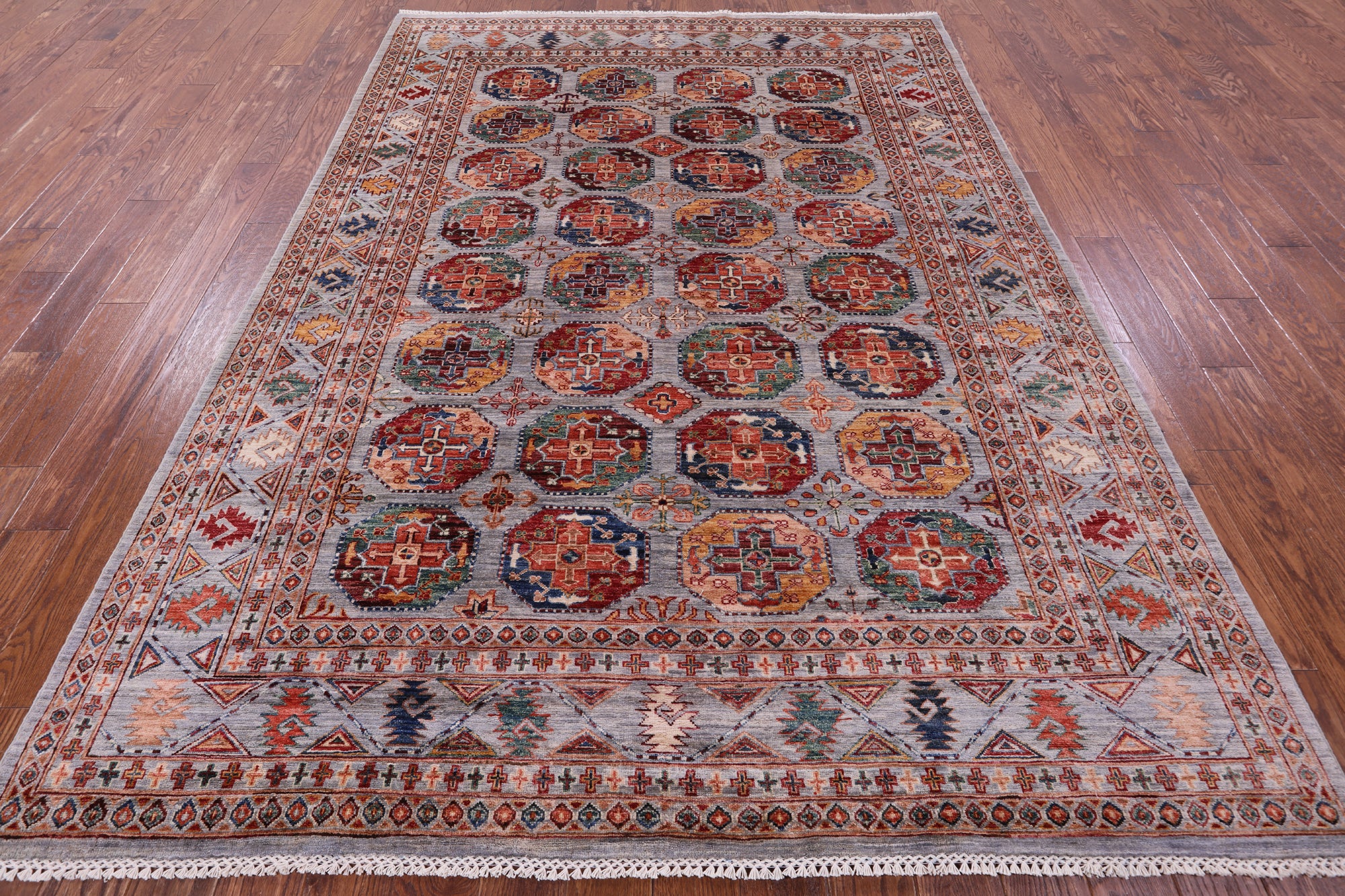 Grey Turkmen Ersari Hand Knotted Wool Rug - 6' 11" X 9' 8" - Golden Nile