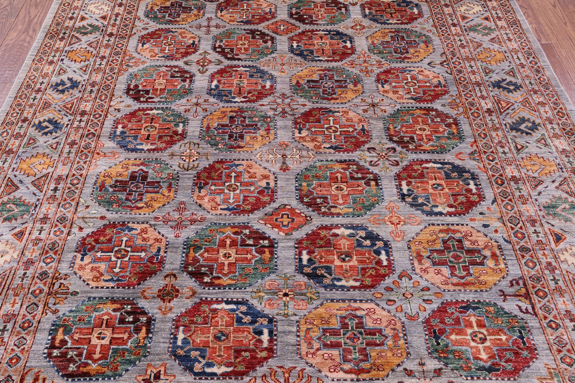 Grey Turkmen Ersari Hand Knotted Wool Rug - 6' 11" X 9' 8" - Golden Nile