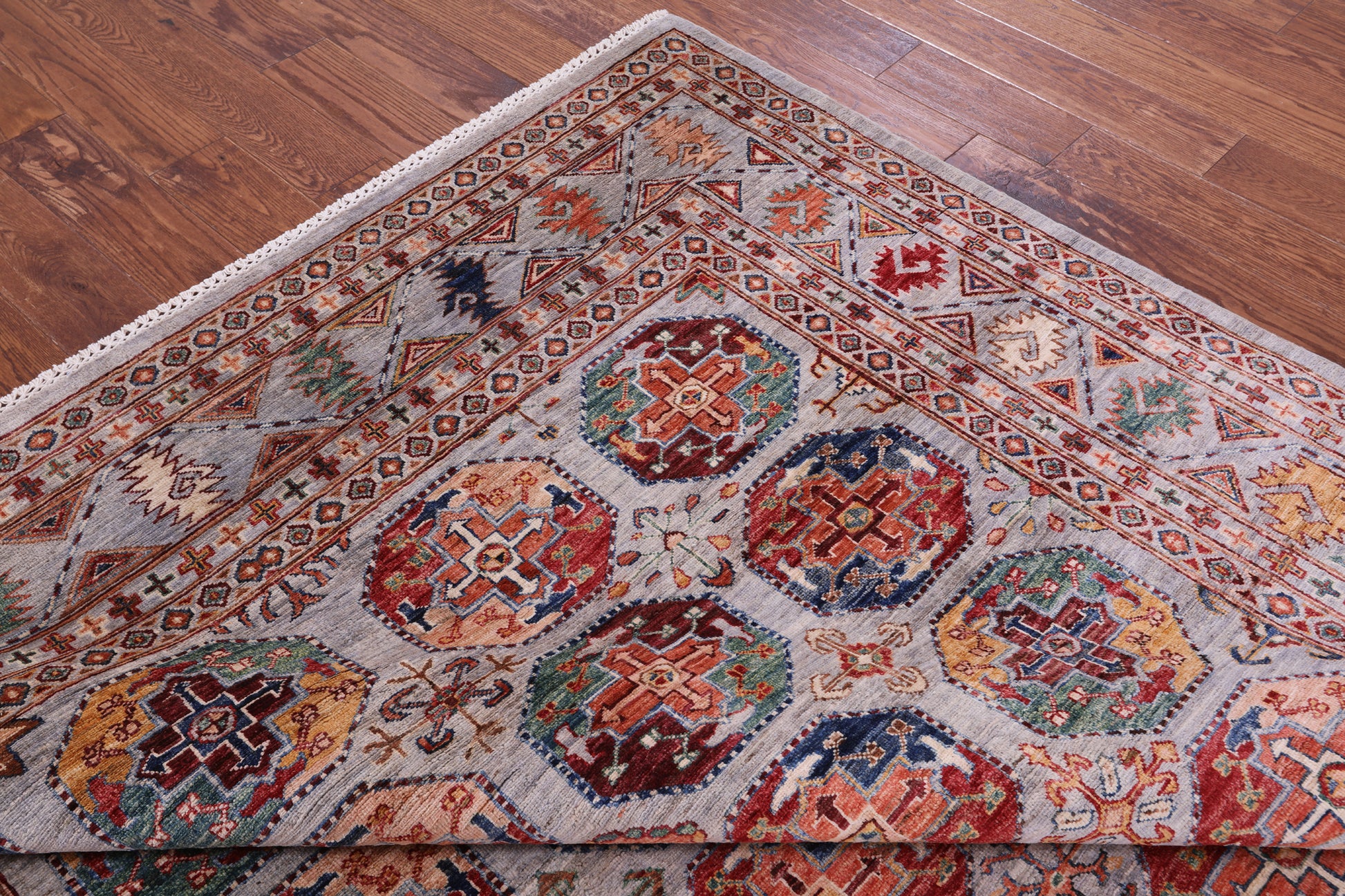 Grey Turkmen Ersari Hand Knotted Wool Rug - 6' 11" X 9' 8" - Golden Nile