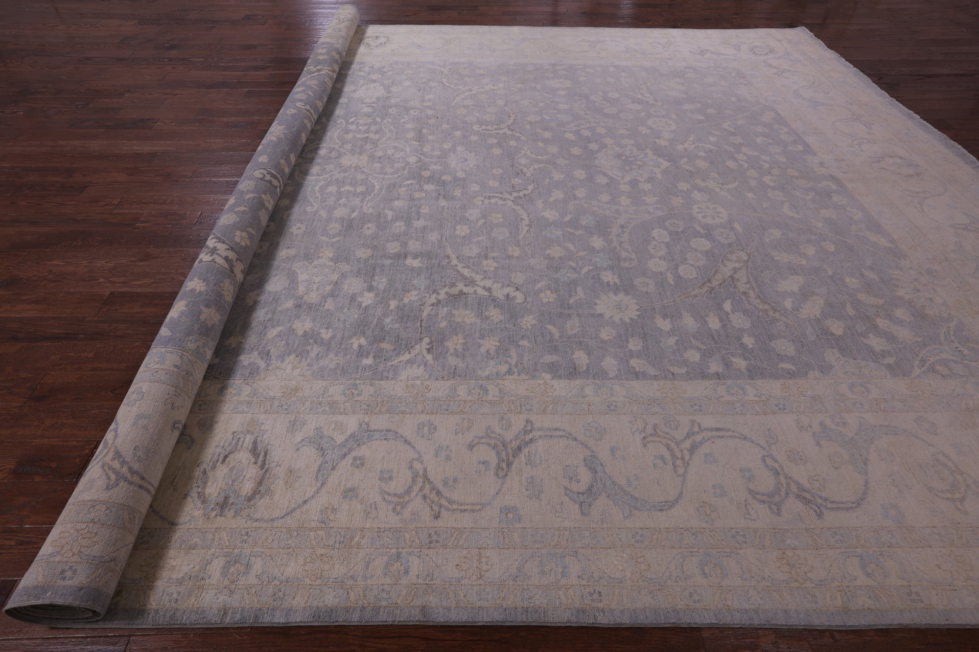 Grey Turkish Oushak Hand Knotted Wool Rug - 13' 4" X 19' 8" - Golden Nile