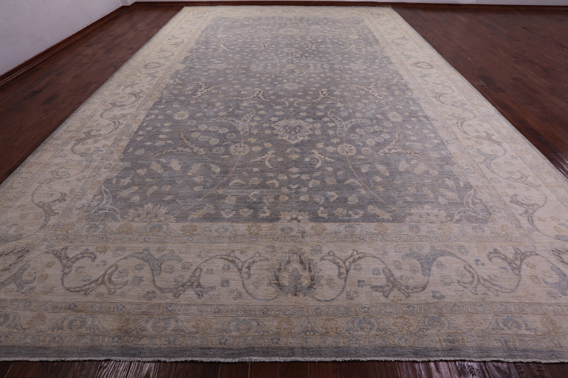 Grey Turkish Oushak Hand Knotted Wool Rug - 13' 4" X 19' 8" - Golden Nile