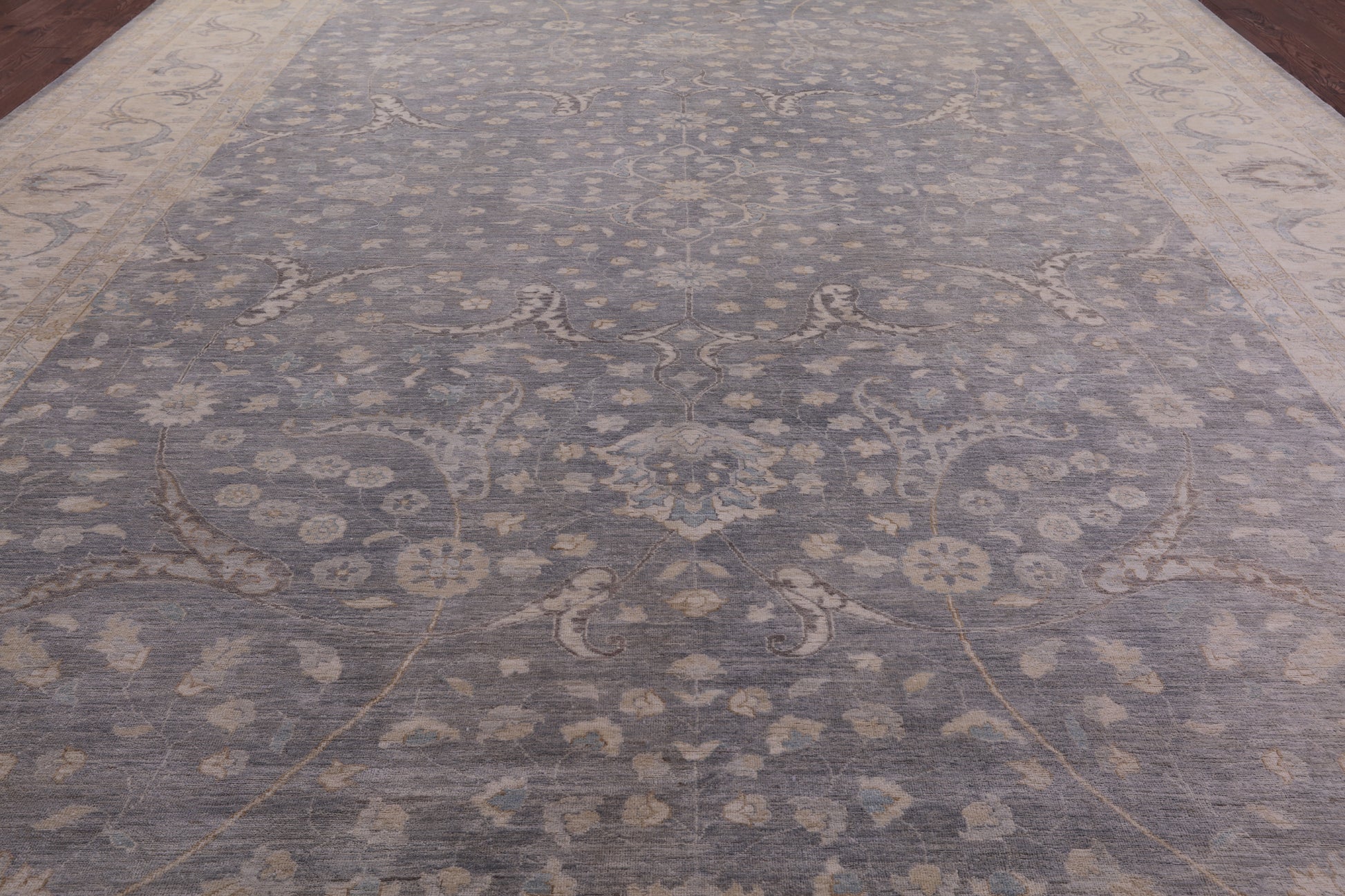 Grey Turkish Oushak Hand Knotted Wool Rug - 13' 4" X 19' 8" - Golden Nile