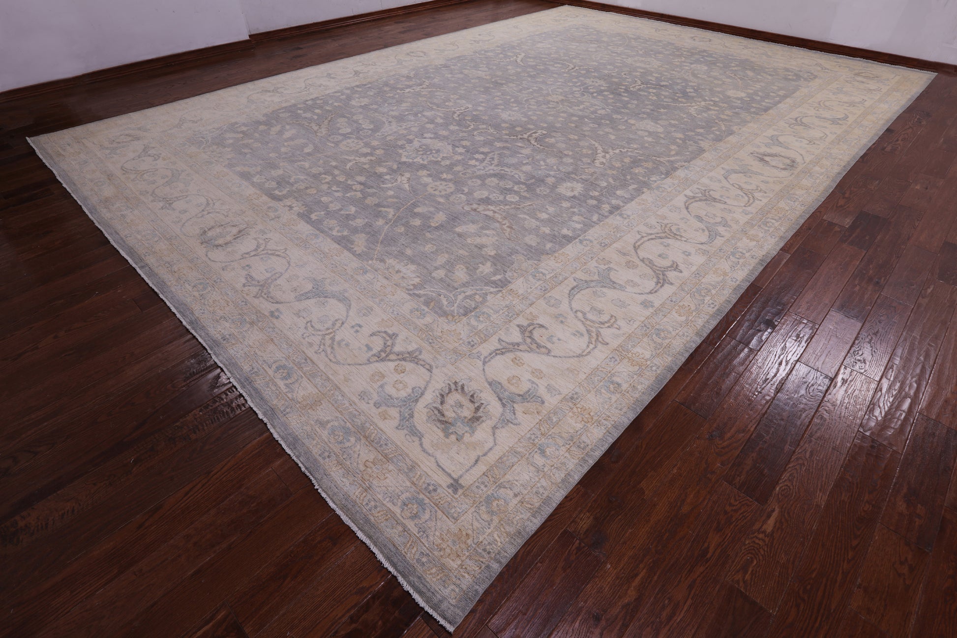 Grey Turkish Oushak Hand Knotted Wool Rug - 13' 4" X 19' 8" - Golden Nile