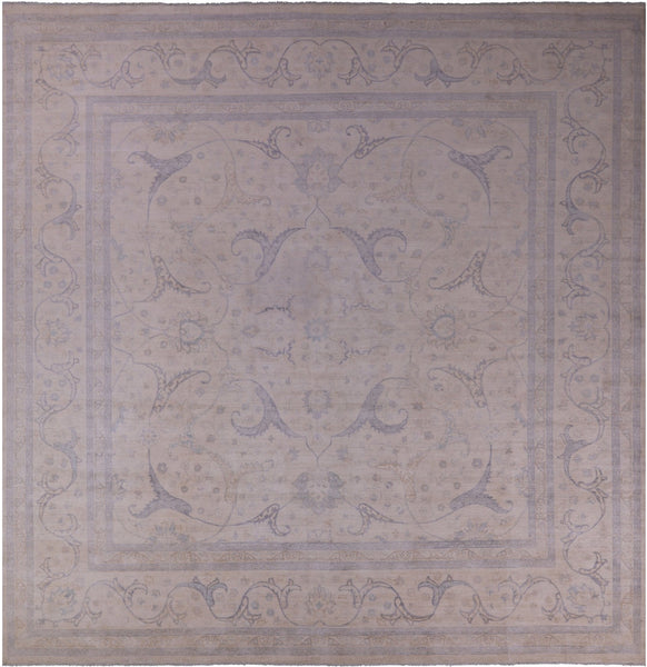 Ivory Square Turkish Oushak Hand Knotted Wool Rug - 15' 5" X 15' 8" - Golden Nile