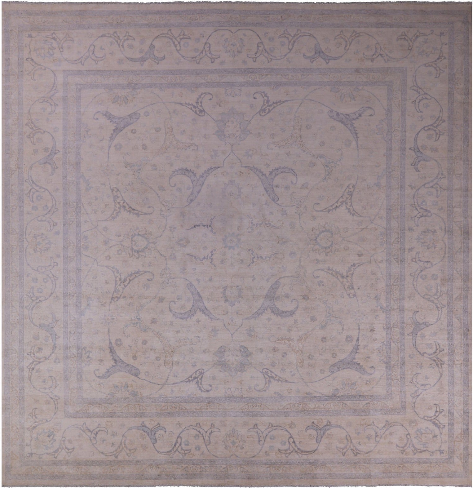 Ivory Square Turkish Oushak Hand Knotted Wool Rug - 15' 5" X 15' 8" - Golden Nile