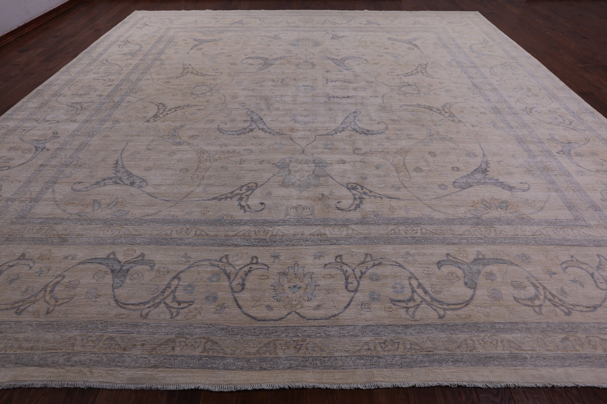 Ivory Square Turkish Oushak Hand Knotted Wool Rug - 15' 5" X 15' 8" - Golden Nile