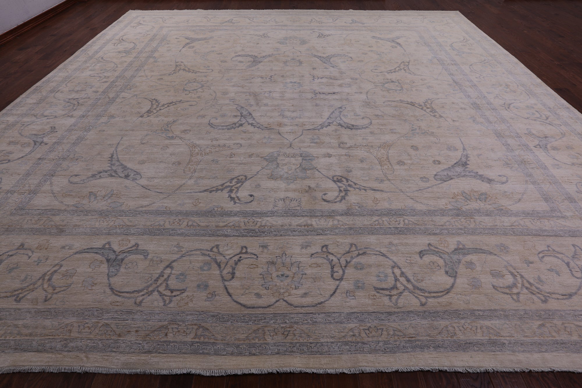 Ivory Square Turkish Oushak Hand Knotted Wool Rug - 15' 5" X 15' 8" - Golden Nile
