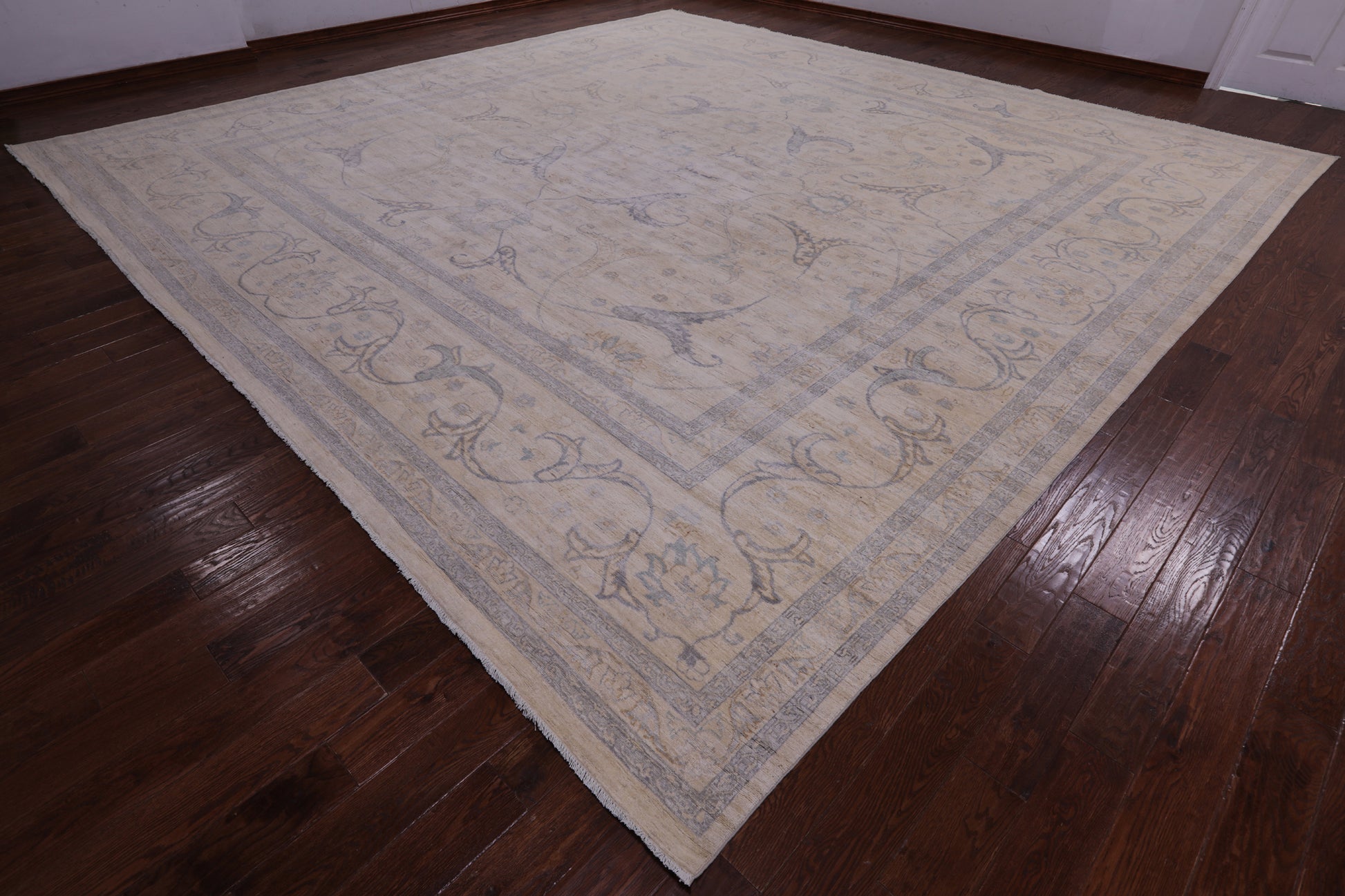 Ivory Square Turkish Oushak Hand Knotted Wool Rug - 15' 5" X 15' 8" - Golden Nile