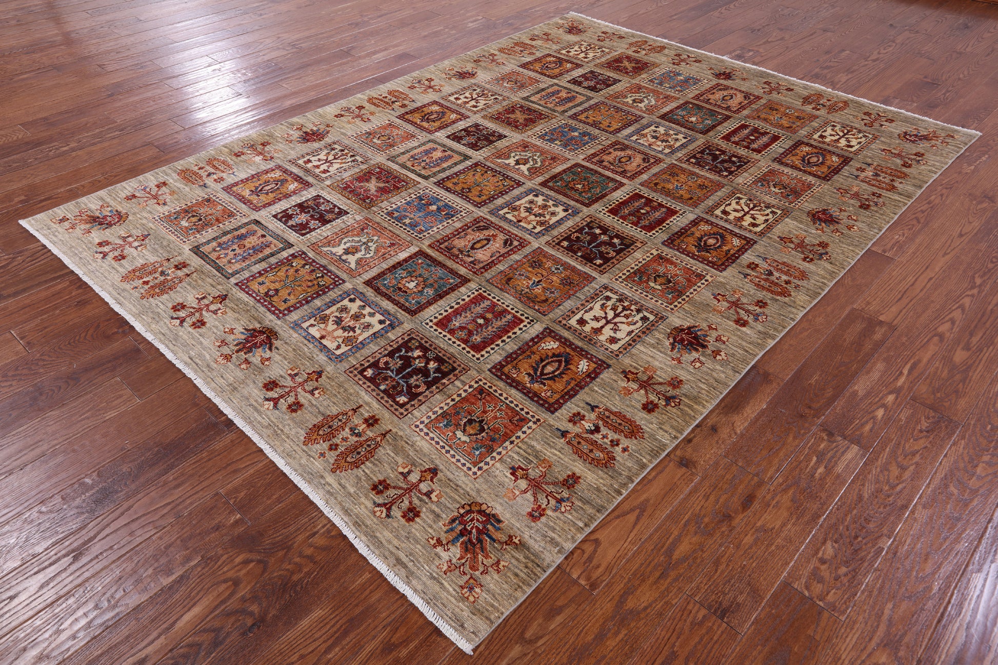 Garden Design Persian Hand Knotted Wool Rug - 6' 10" X 9' 5" - Golden Nile