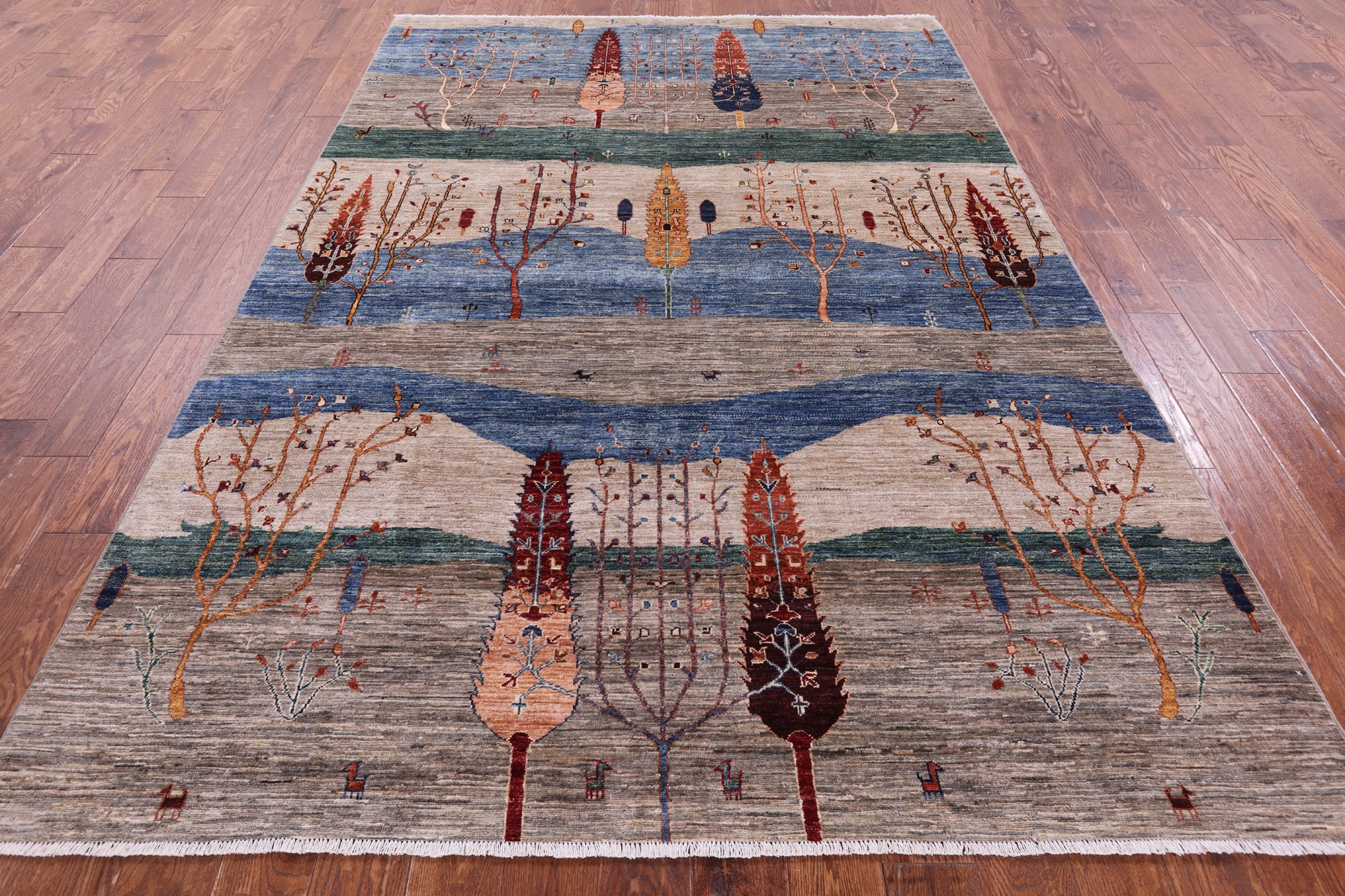 Tribal Persian Gabbeh Hand Knotted Wool Rug - 6' 6" X 9' 5" - Golden Nile