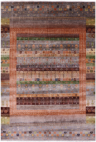 Tribal Persian Gabbeh Hand Knotted Wool Rug - 5' 10" X 8' 7" - Golden Nile