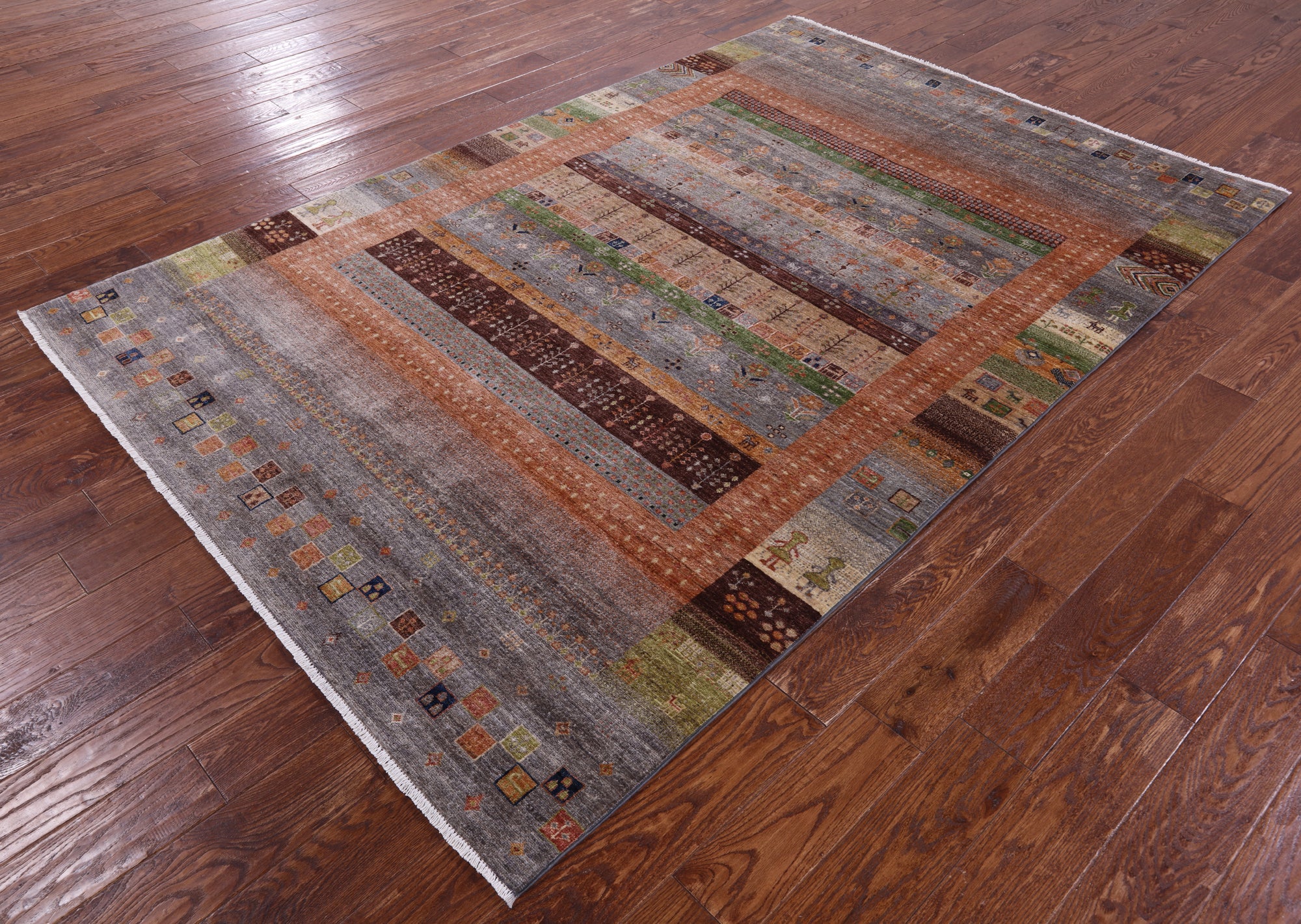 Tribal Persian Gabbeh Hand Knotted Wool Rug - 5' 10" X 8' 7" - Golden Nile