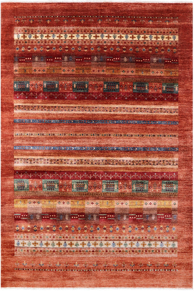 Tribal Persian Gabbeh Handmade Wool Rug - 6' 8" X 9' 10" - Golden Nile