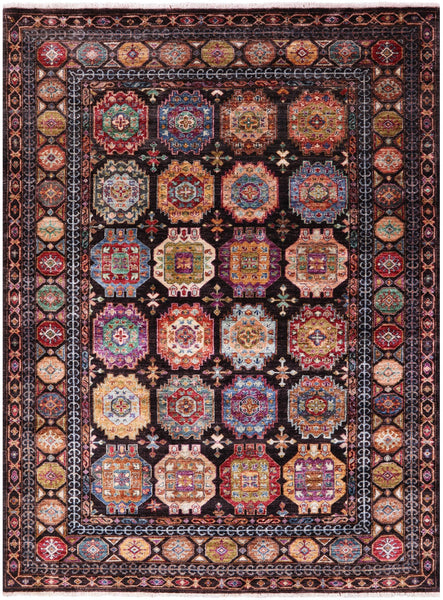 Brown Turkmen Ersari Hand Knotted Wool Rug - 5' 11" X 7' 10" - Golden Nile