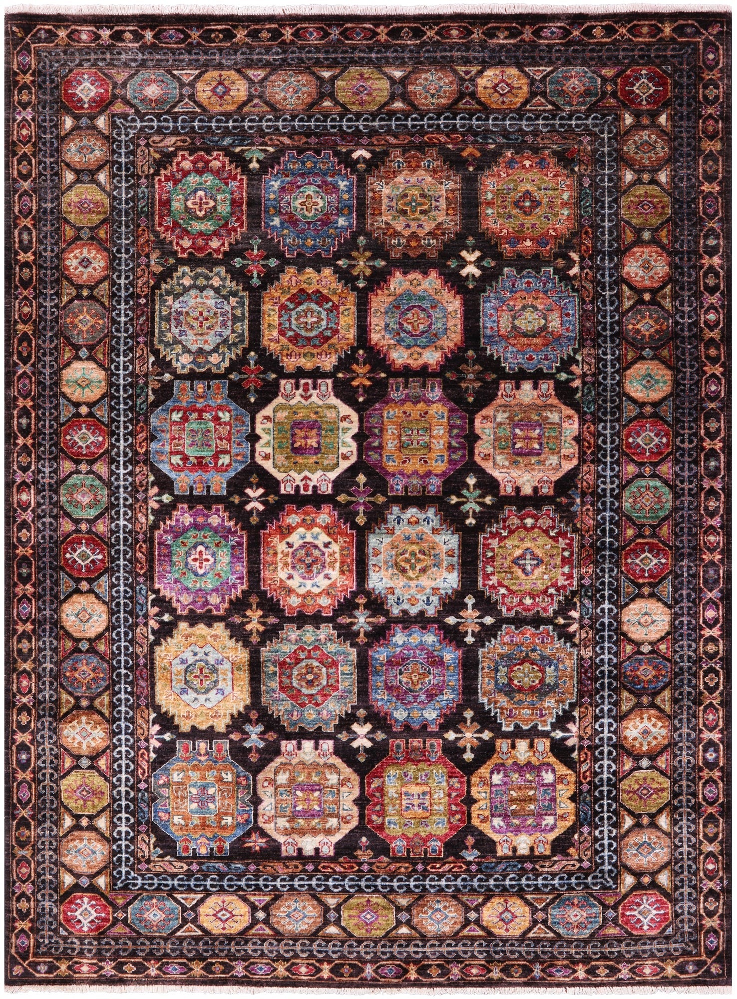 Brown Turkmen Ersari Hand Knotted Wool Rug - 5' 11" X 7' 10" - Golden Nile