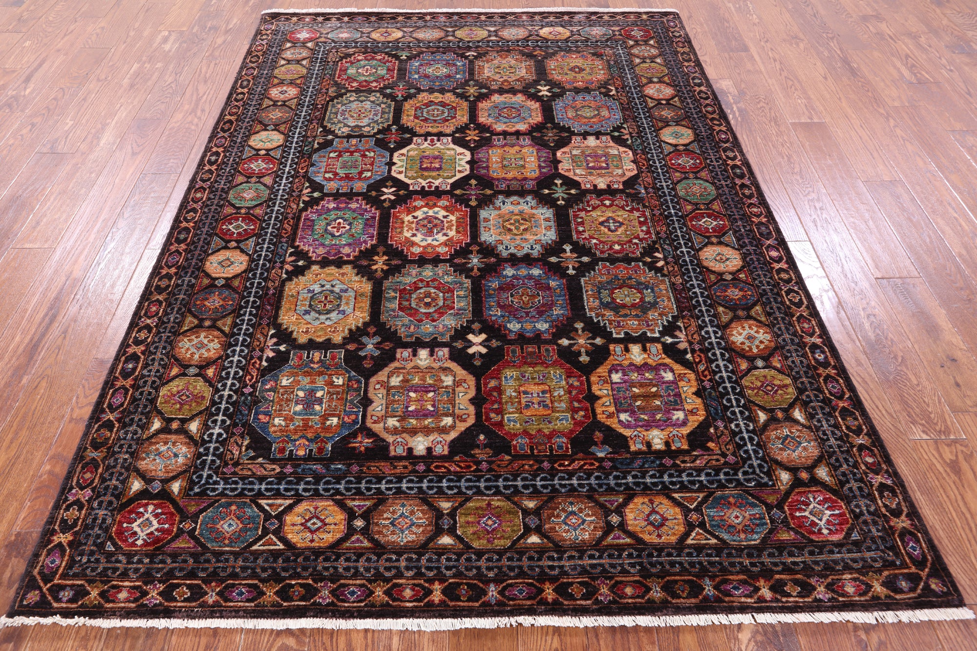 Brown Turkmen Ersari Hand Knotted Wool Rug - 5' 11" X 7' 10" - Golden Nile