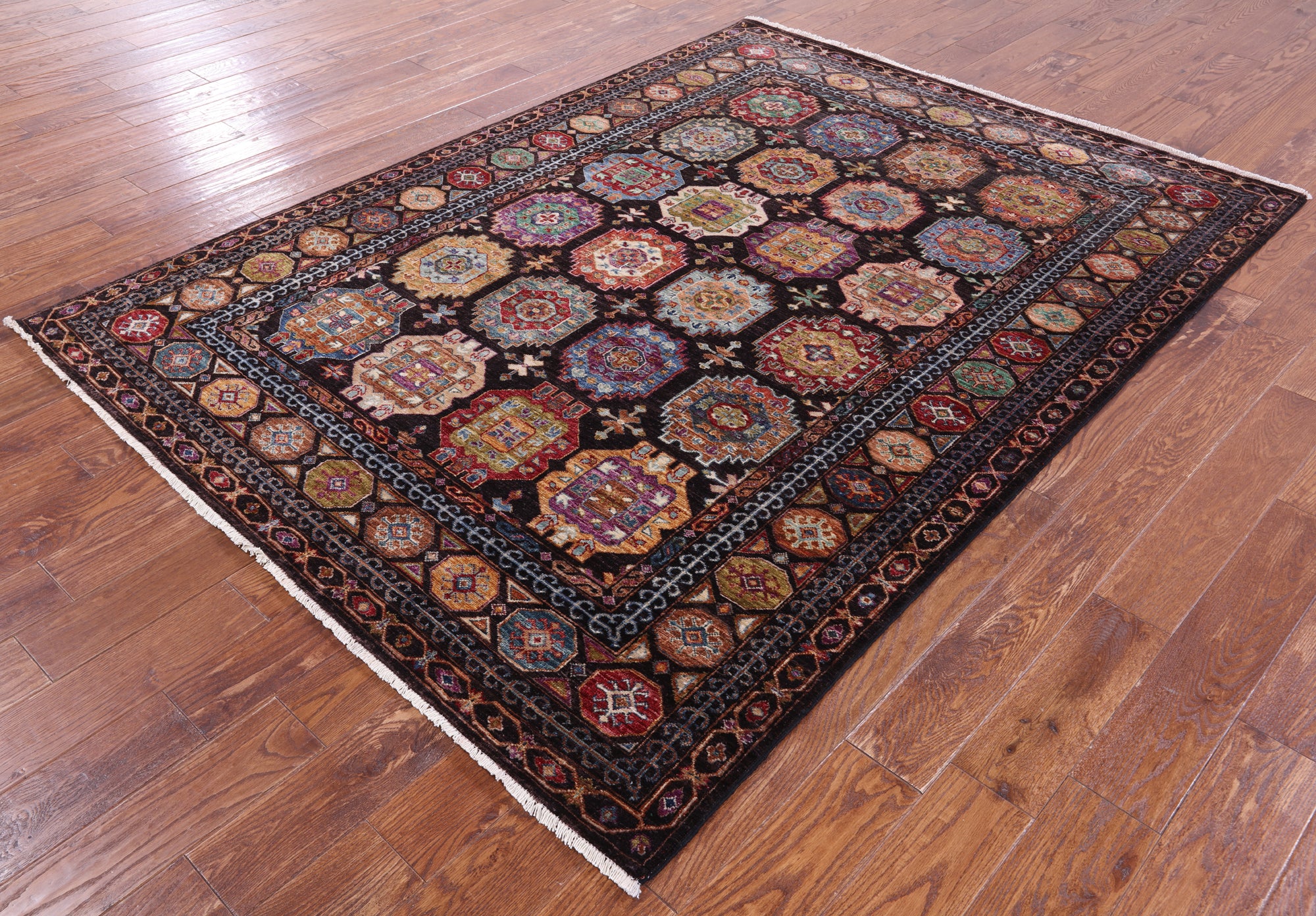Brown Turkmen Ersari Hand Knotted Wool Rug - 5' 11" X 7' 10" - Golden Nile