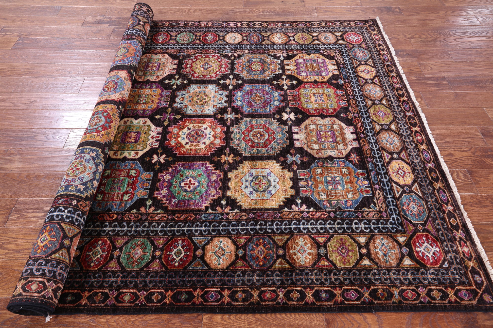 Brown Turkmen Ersari Hand Knotted Wool Rug - 5' 11" X 7' 10" - Golden Nile