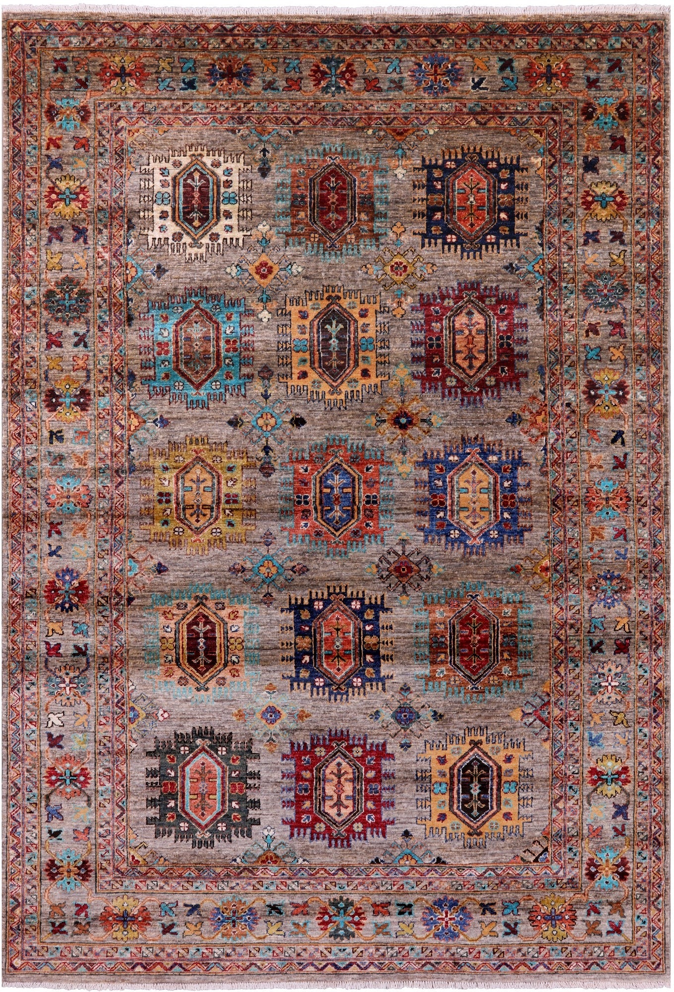 Turkmen Ersari Hand Knotted Wool Rug - 5' 7" X 8' 1" - Golden Nile