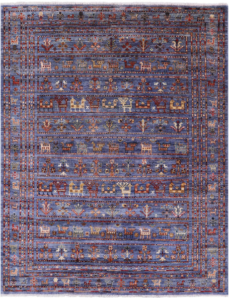 Blue Tribal Persian Gabbeh Hand Knotted Wool Rug - 5' 10" X 7' 6" - Golden Nile