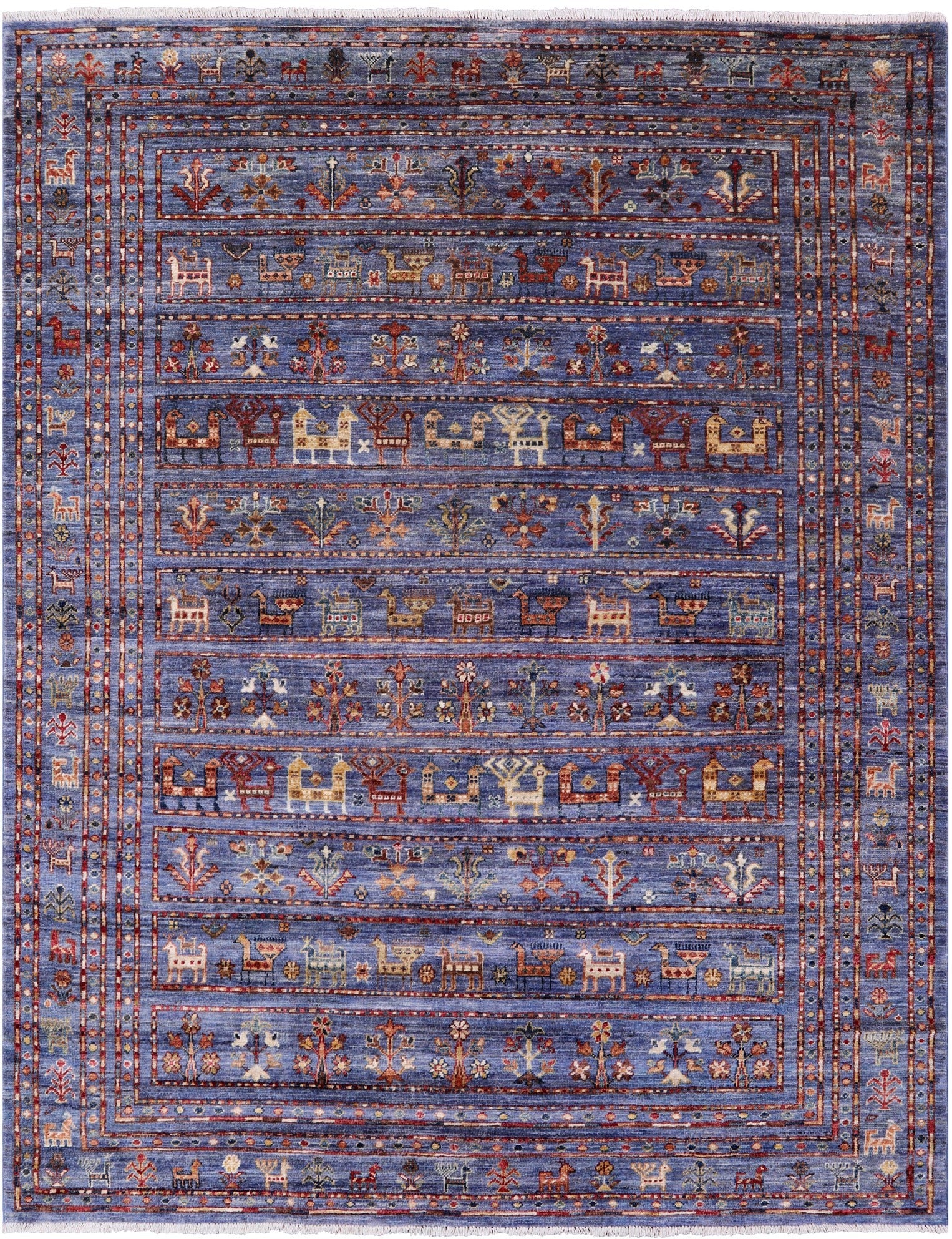 Blue Tribal Persian Gabbeh Hand Knotted Wool Rug - 5' 10" X 7' 6" - Golden Nile