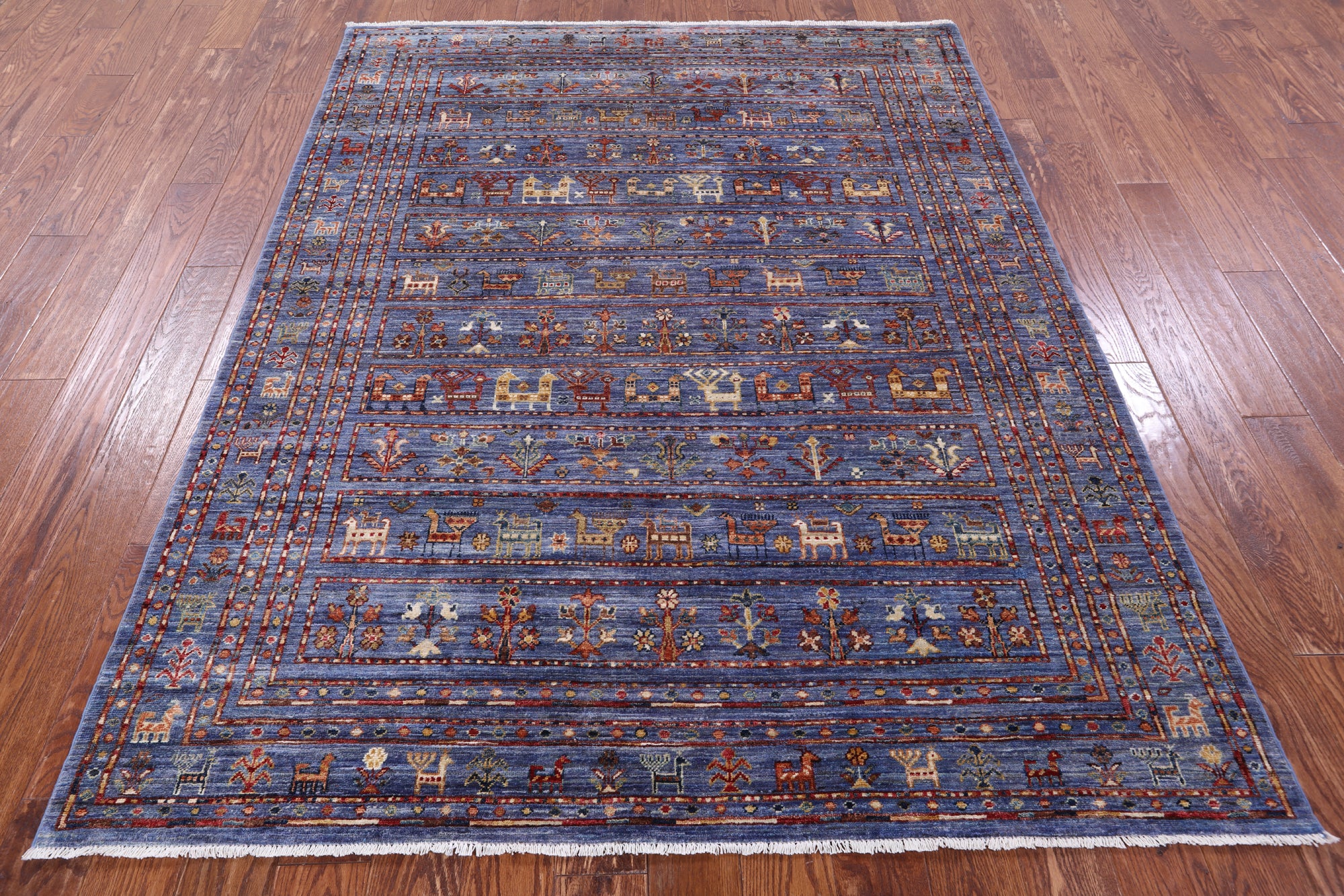 Blue Tribal Persian Gabbeh Hand Knotted Wool Rug - 5' 10" X 7' 6" - Golden Nile
