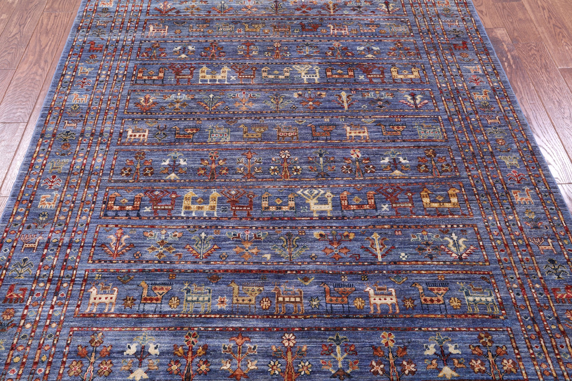 Blue Tribal Persian Gabbeh Hand Knotted Wool Rug - 5' 10" X 7' 6" - Golden Nile