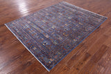 Blue Tribal Persian Gabbeh Hand Knotted Wool Rug - 5' 10" X 7' 6" - Golden Nile